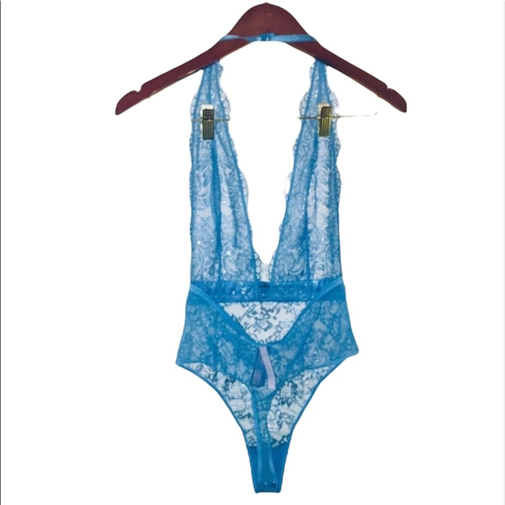 NWT Victoria’s Secret: Rare 🔥 Medium Sparkly Blue Shimmer Lace Teddy - Picture 5 of 7
